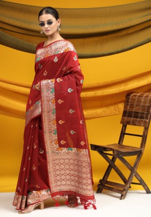 Tussar Silk Weaving Zari Woven Pallu Saree